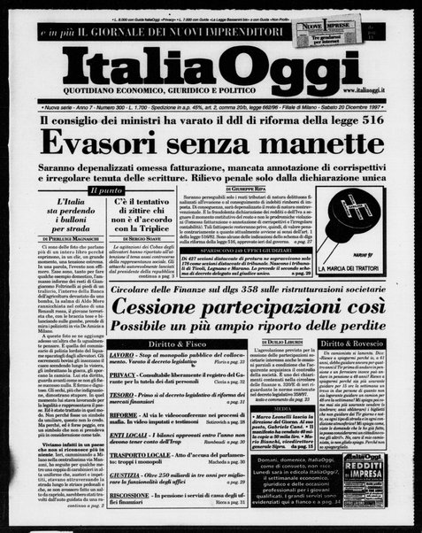 Italia oggi : quotidiano di economia finanza e politica